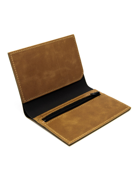 Portefeuille vertical marron foncé en cuir véritable