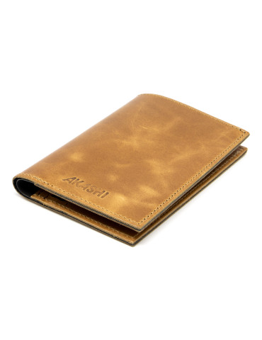 Portefeuille vertical marron clair en cuir véritable