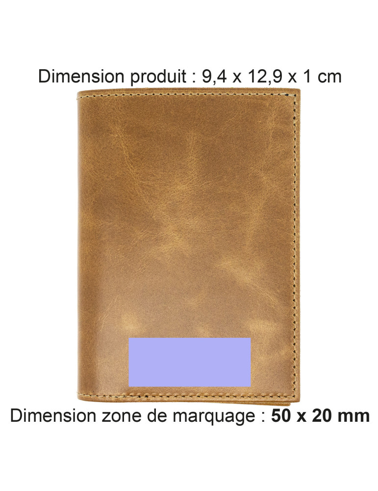 Portefeuille vertical marron clair en cuir véritable