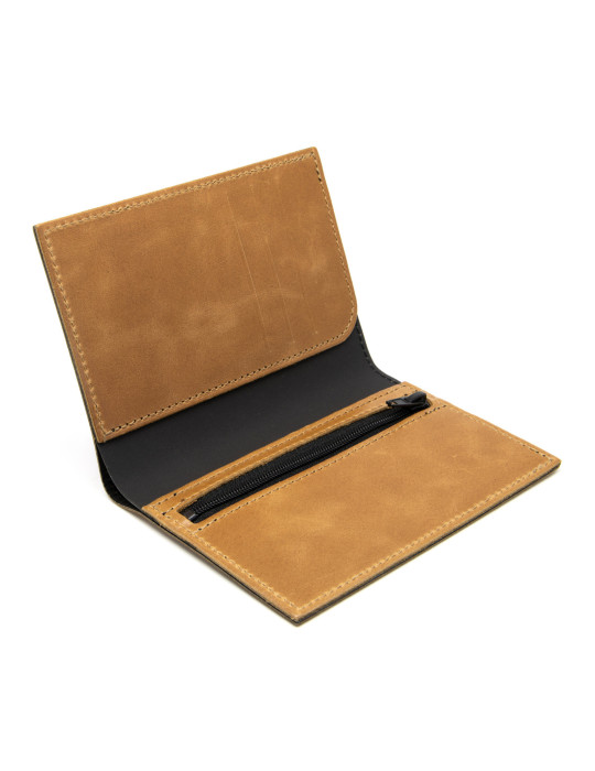 Portefeuille vertical marron clair en cuir véritable