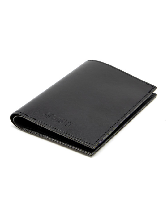 Portefeuille vertical noir en simili-cuir grainé