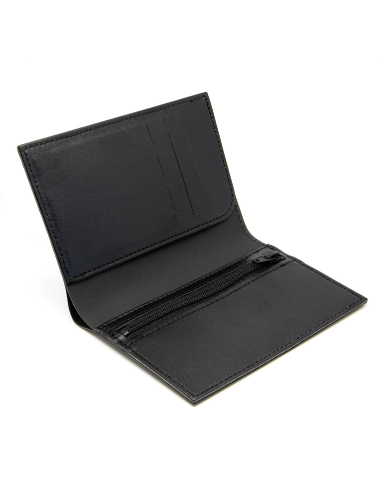 Portefeuille vertical noir en simili-cuir grainé