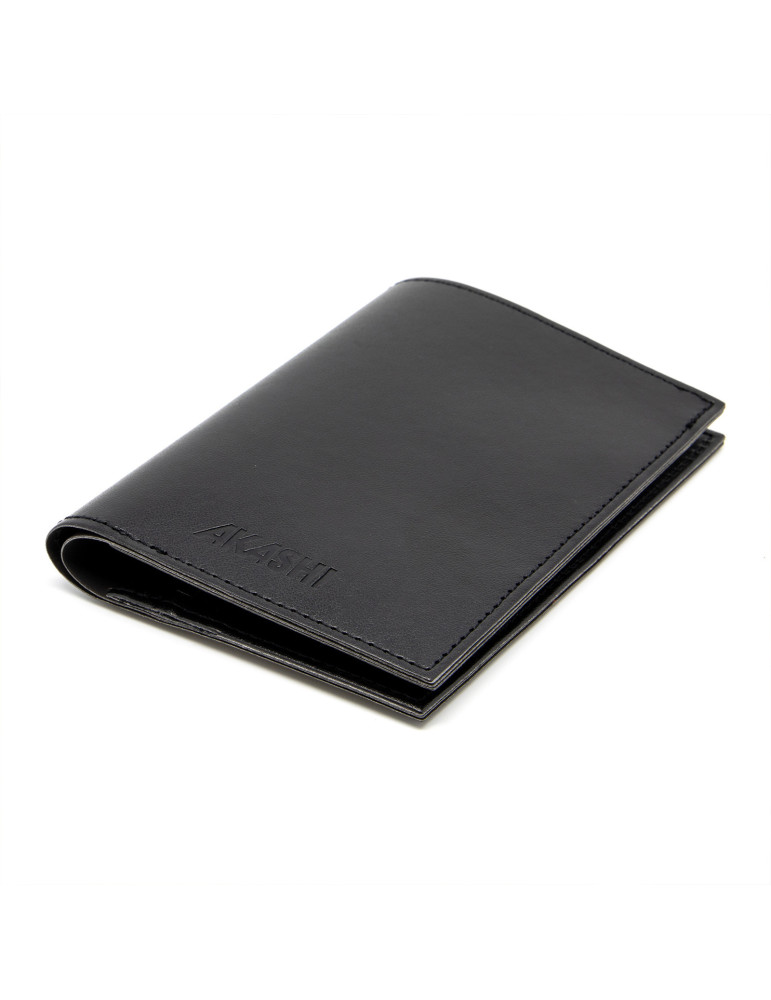 Portefeuille vertical noir en simili-cuir lisse personnalisé