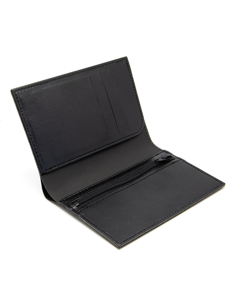 Portefeuille vertical noir en simili-cuir lisse personnalisé