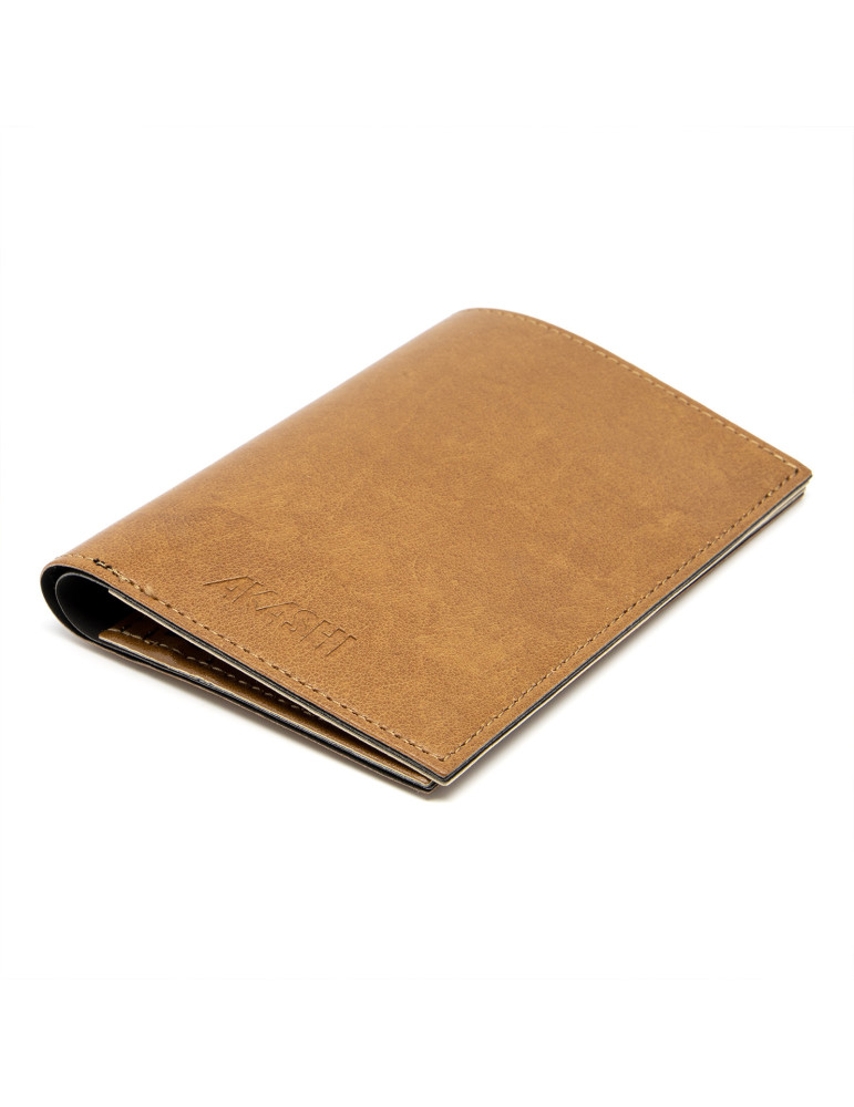 Portefeuille vertical marron en simili-cuir lisse