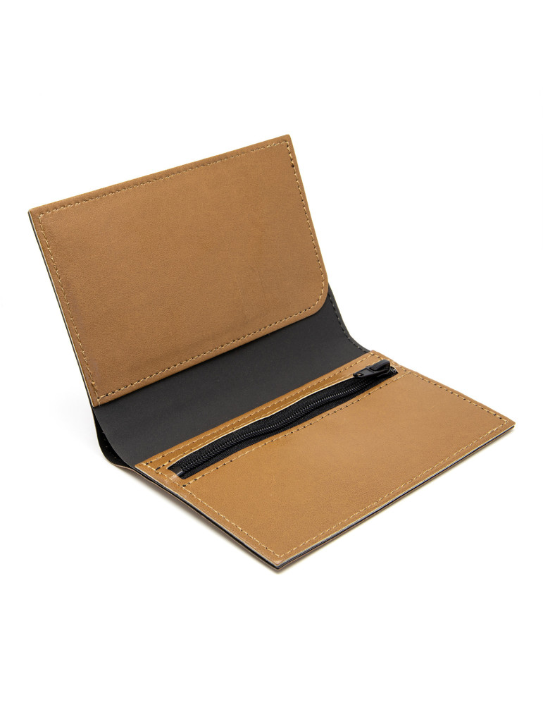 Portefeuille vertical marron en simili-cuir lisse