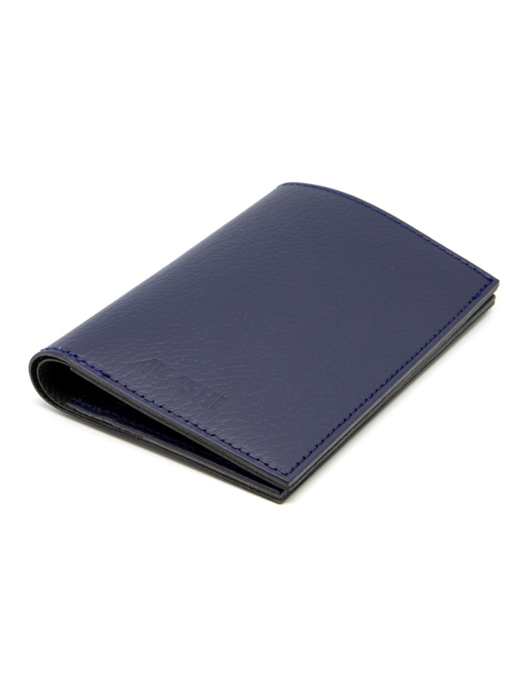 Portefeuille vertical bleu marine en cuir recyclé