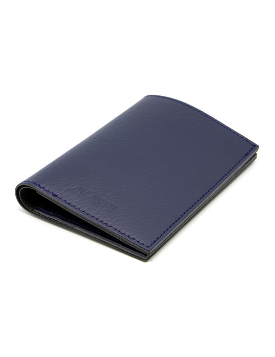Portefeuille vertical bleu marine en cuir recyclé