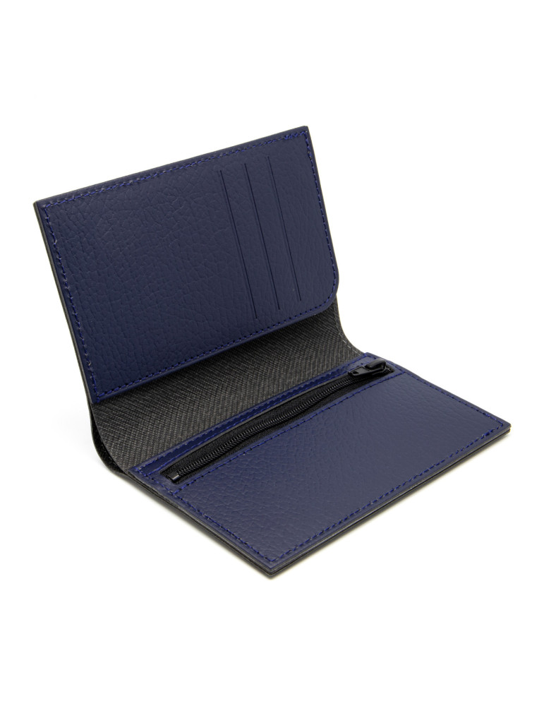Portefeuille vertical bleu marine en cuir recyclé