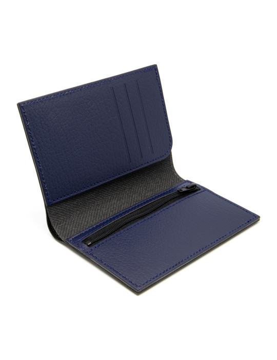 Portefeuille vertical bleu marine en cuir recyclé