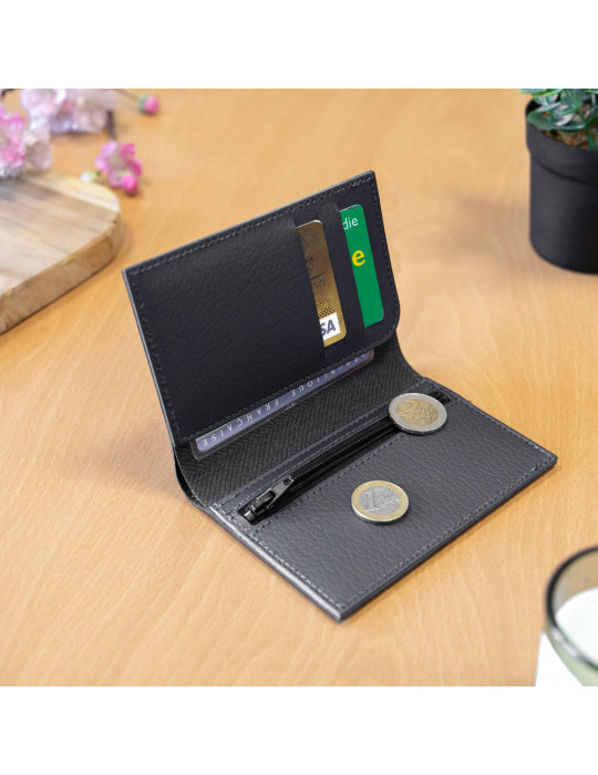 Portefeuille vertical en cuir recyclé personnalisé – gris