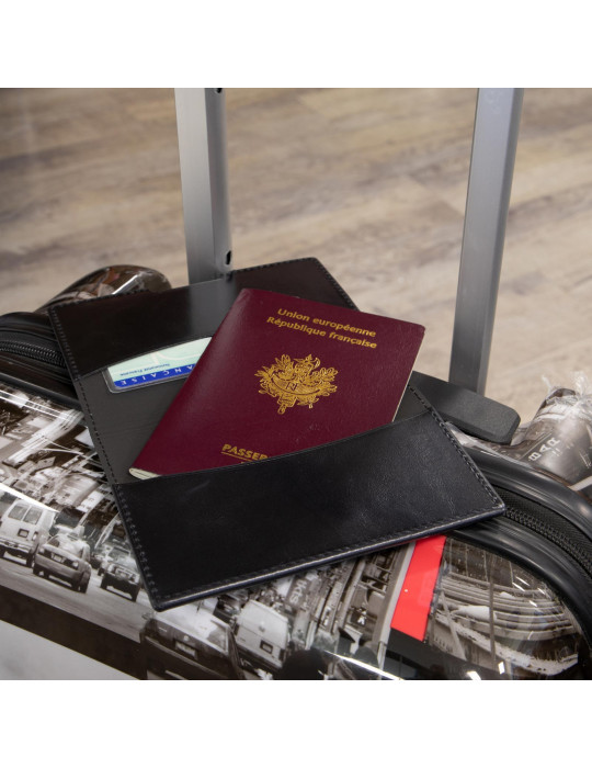 Porte-passeport et étui voiture en cuir noir