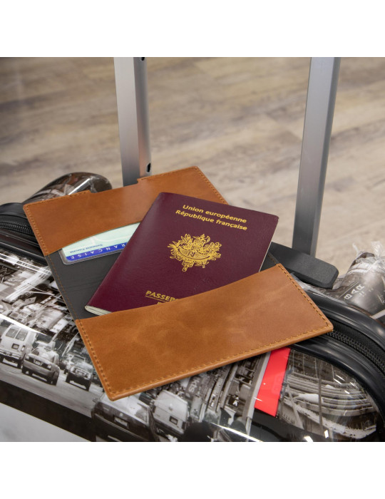 Porte-passeport et étui voiture cuir marron foncé