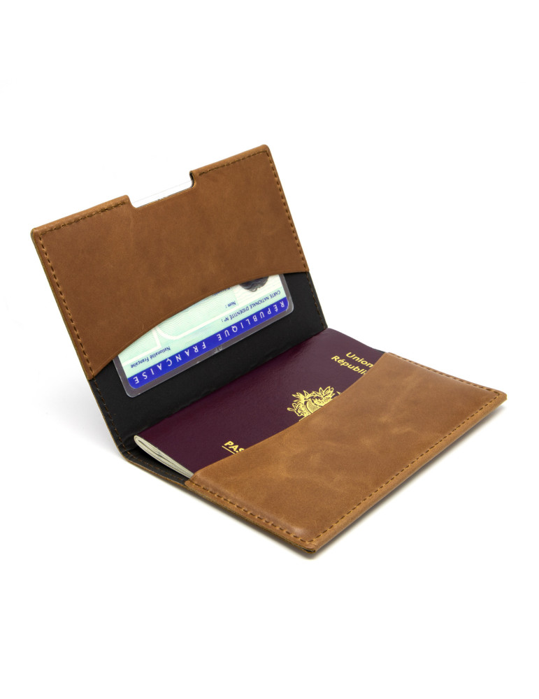 Porte-passeport et étui voiture cuir marron foncé