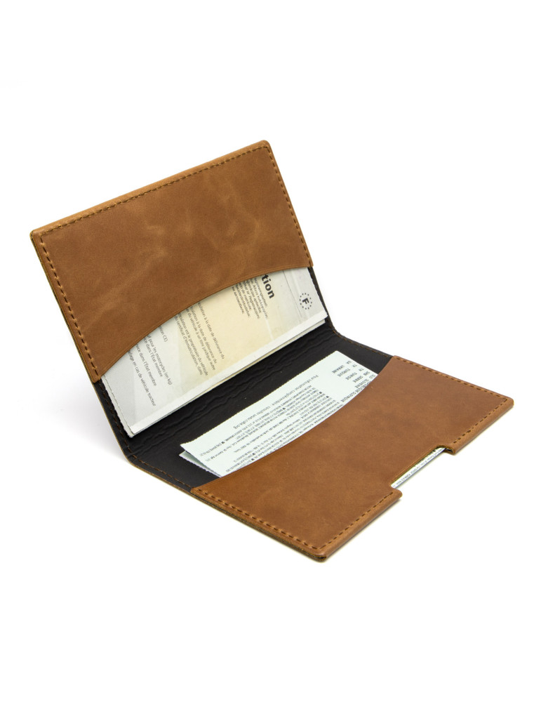 Porte-passeport et étui voiture cuir marron foncé