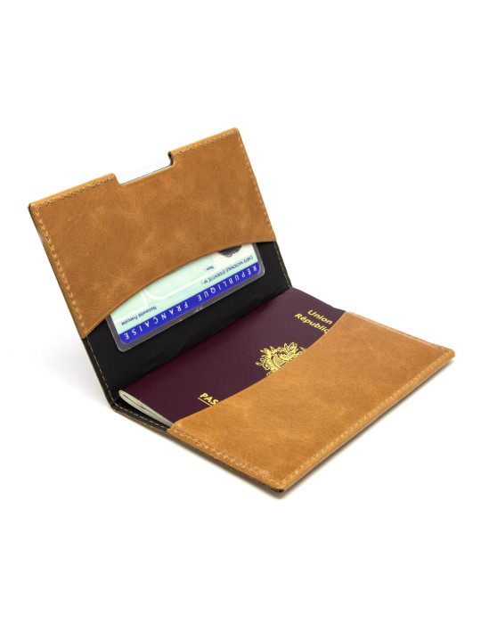 Porte-passeport et étui voiture cuir marron clair