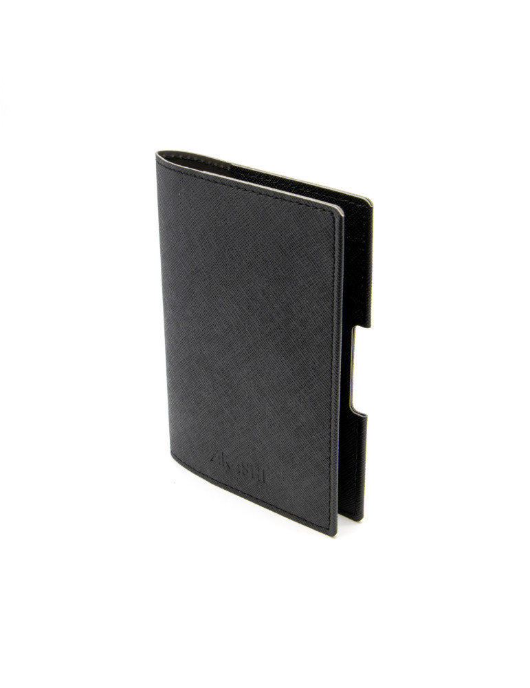 Porte-passeport et carte grise en similicuir noir grainé