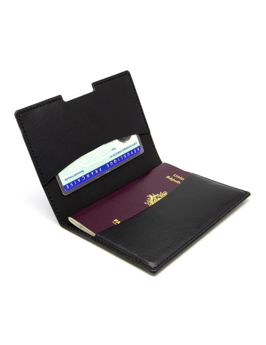 Étui porte-passeport et carte grise en similicuir noir