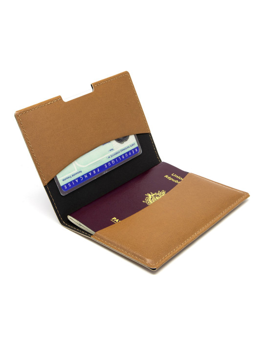 Porte-passeport et étui carte grise en similicuir marron