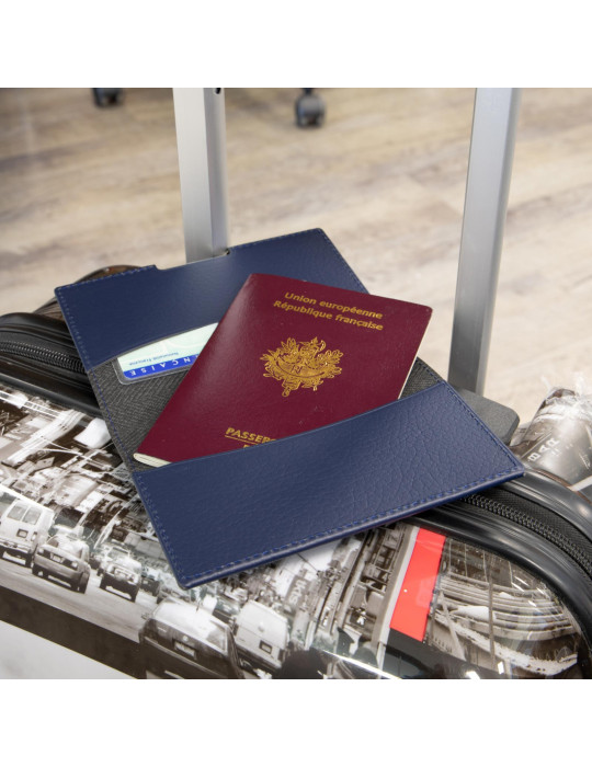 Étui porte-passeport et carte grise en cuir recyclé – bleu marine