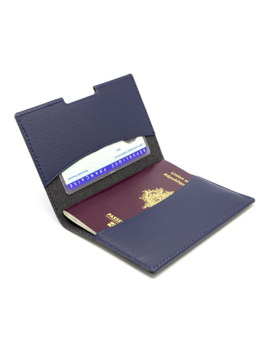 Étui porte-passeport et carte grise en cuir recyclé – bleu marine