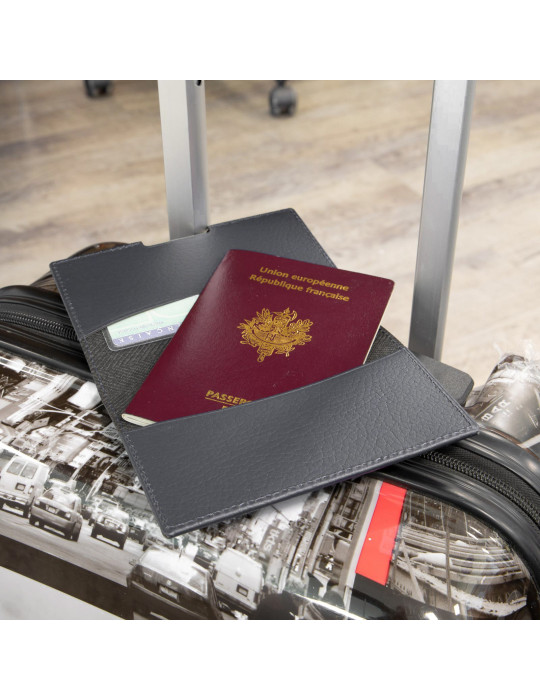 Porte-passeport et étui carte grise en cuir recyclé gris