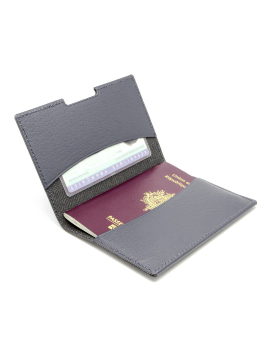 Porte-passeport et étui carte grise en cuir recyclé gris