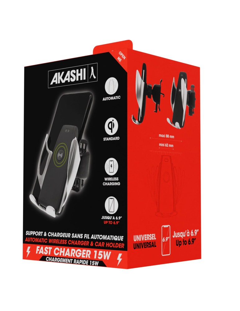 Support voiture automatique avec chargeur sans fil 15 W