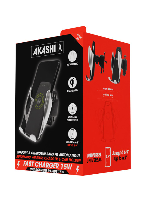 Support voiture automatique avec chargeur sans fil 15 W