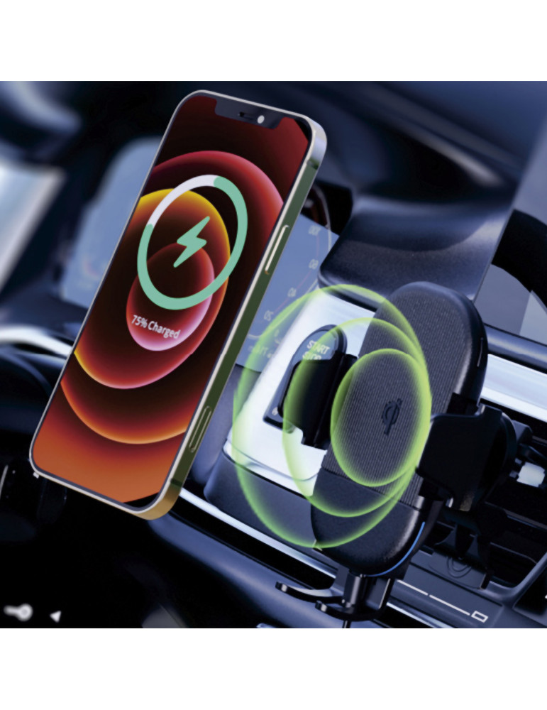 Support voiture Qi avec charge sans fil 15 W et ventouse