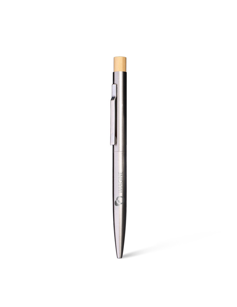1950s - BND175 - Stylo à bille en acier inoxydable recyclé et bambou…