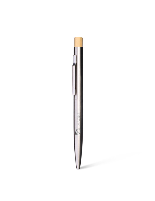 1950s - BND175 - Stylo à bille en acier inoxydable recyclé et bambou…