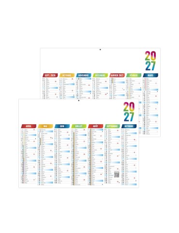 Calendrier bancaire scolaire 2027 personnalisable Arlequin