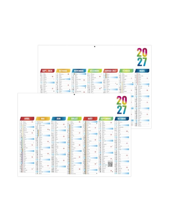 Calendrier bancaire scolaire 2027 personnalisable Arlequin