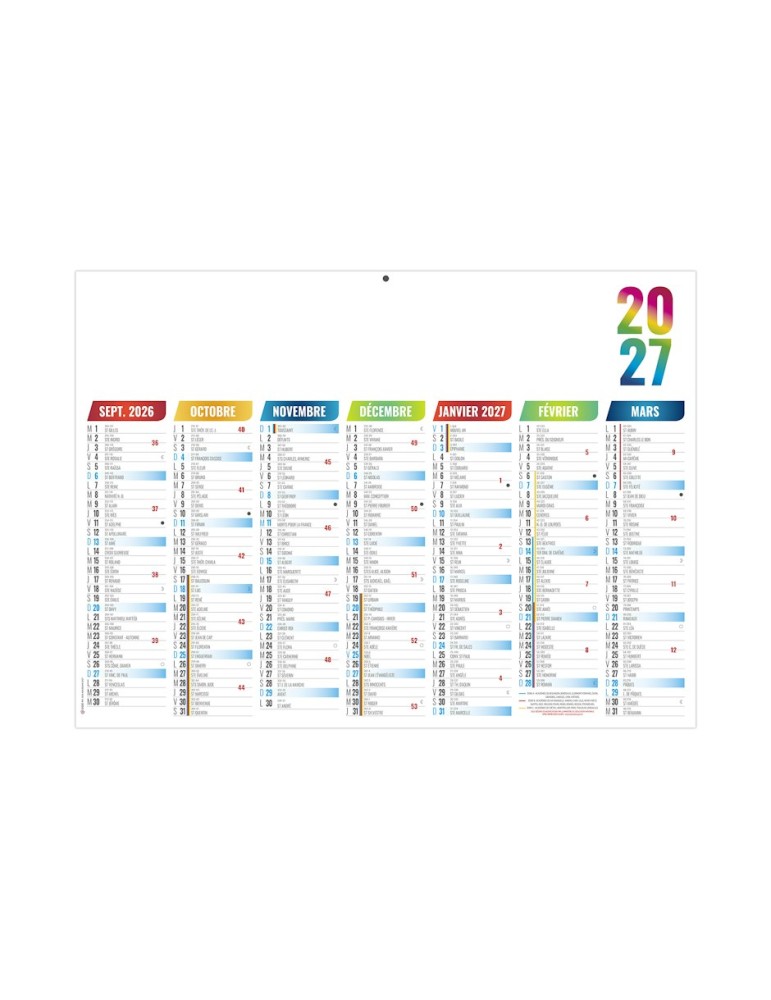 Calendrier bancaire scolaire 2027 personnalisable Arlequin