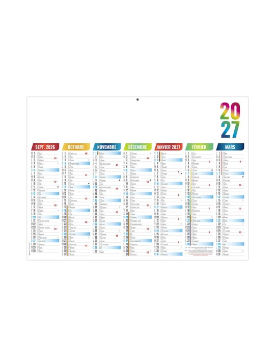 Calendrier bancaire scolaire 2027 personnalisable Arlequin