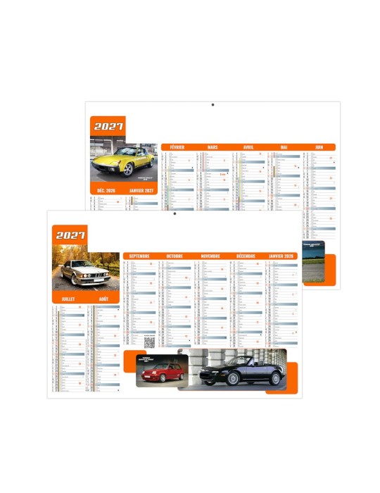 Calendrier bancaire 2027 personnalisable Bolides