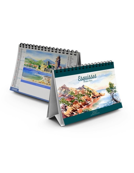 Calendrier chevalet de bureau 2027 Esquisses personnalisé