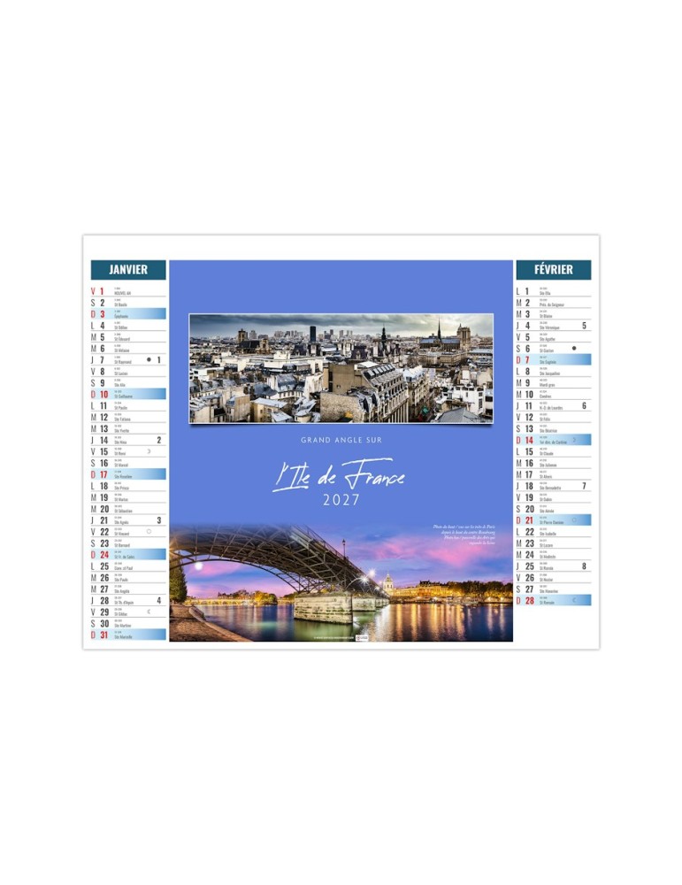 Calendrier illustré bancaire 2027 Échappées personnalisé