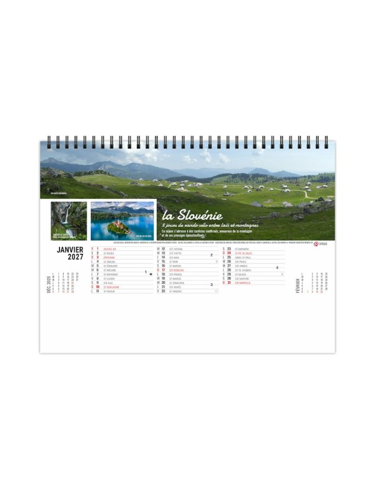 Calendrier chevalet de bureau 2027 SENTIERS personnalisé