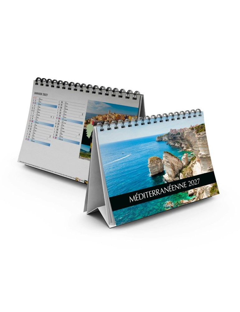 Calendrier chevalet de bureau 2027 Méditerranéenne personnalisé