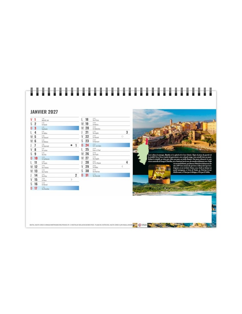 Calendrier chevalet de bureau 2027 Méditerranéenne personnalisé