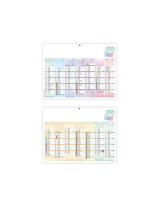 Calendrier bancaire scolaire 2027 Scolaire Pastel Mini personnalisé