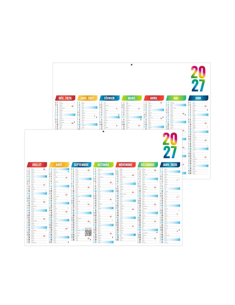 Calendrier bancaire Arlequin 2027 avec zone de personnalisation