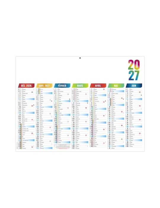 Calendrier bancaire Arlequin 2027 avec zone de personnalisation