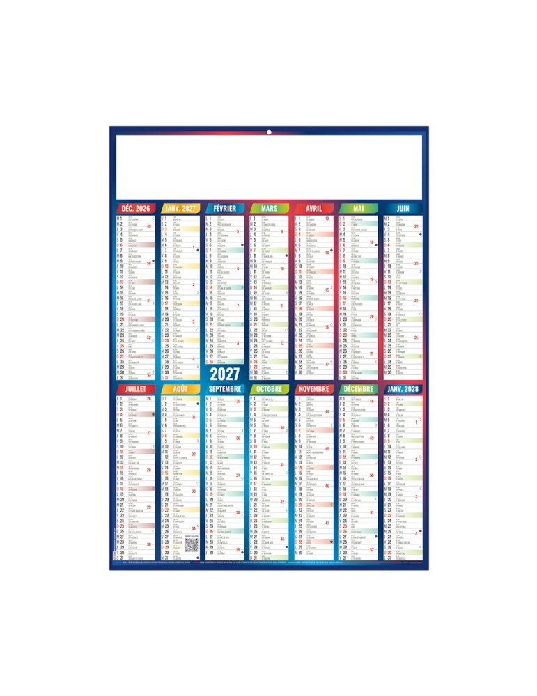 Calendrier bancaire 2027 personnalisé Marianne Couleurs