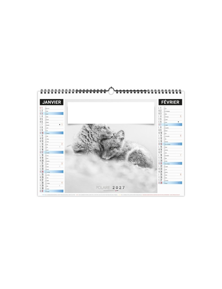Calendrier illustré 2027 personnalisé Neige