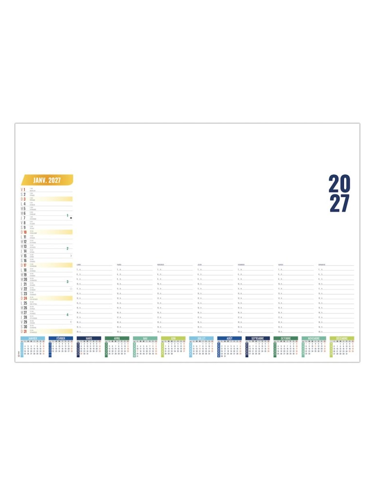 Sous-main calendrier Hebdo Variable 2027 à personnaliser