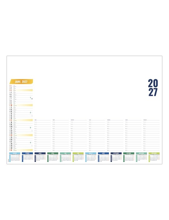 Sous-main calendrier Hebdo Variable 2027 à personnaliser