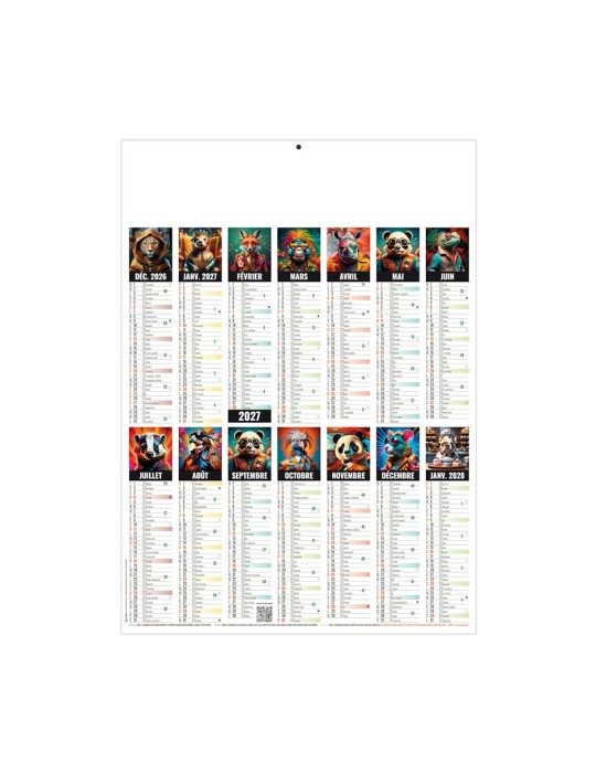 Calendrier bancaire 2027 Marianne Pop personnalisable